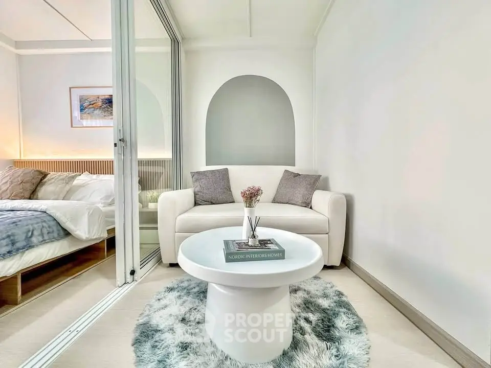 Chic modern living room with cozy sofa and stylish decor in a bright apartment