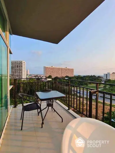 Spacious balcony with scenic view in modern apartment