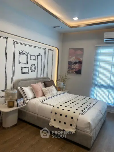 Stylish bedroom with modern decor and cozy ambiance