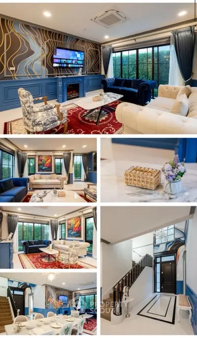 Luxurious living room with elegant decor and spacious layout, featuring modern furniture and large windows.
