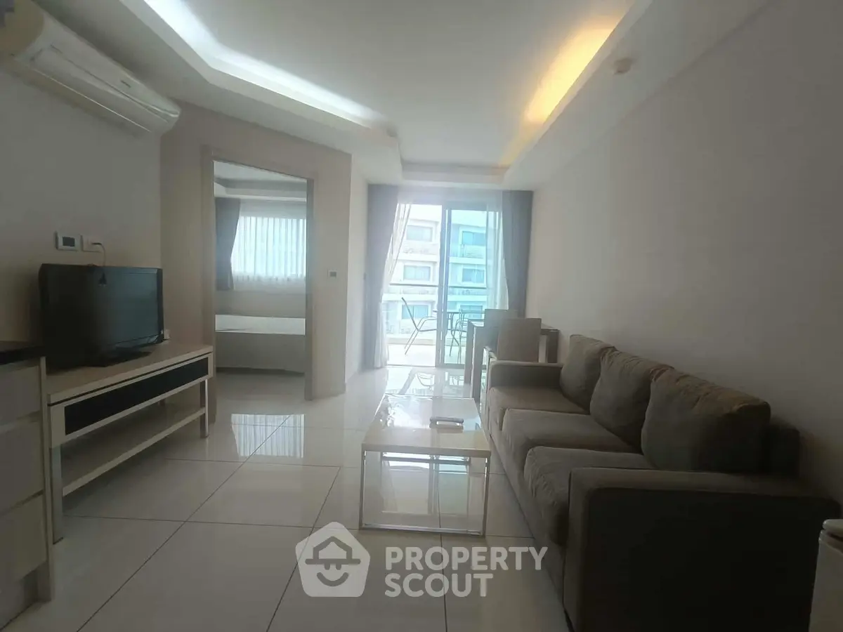 Modern living room with sleek furniture and natural light