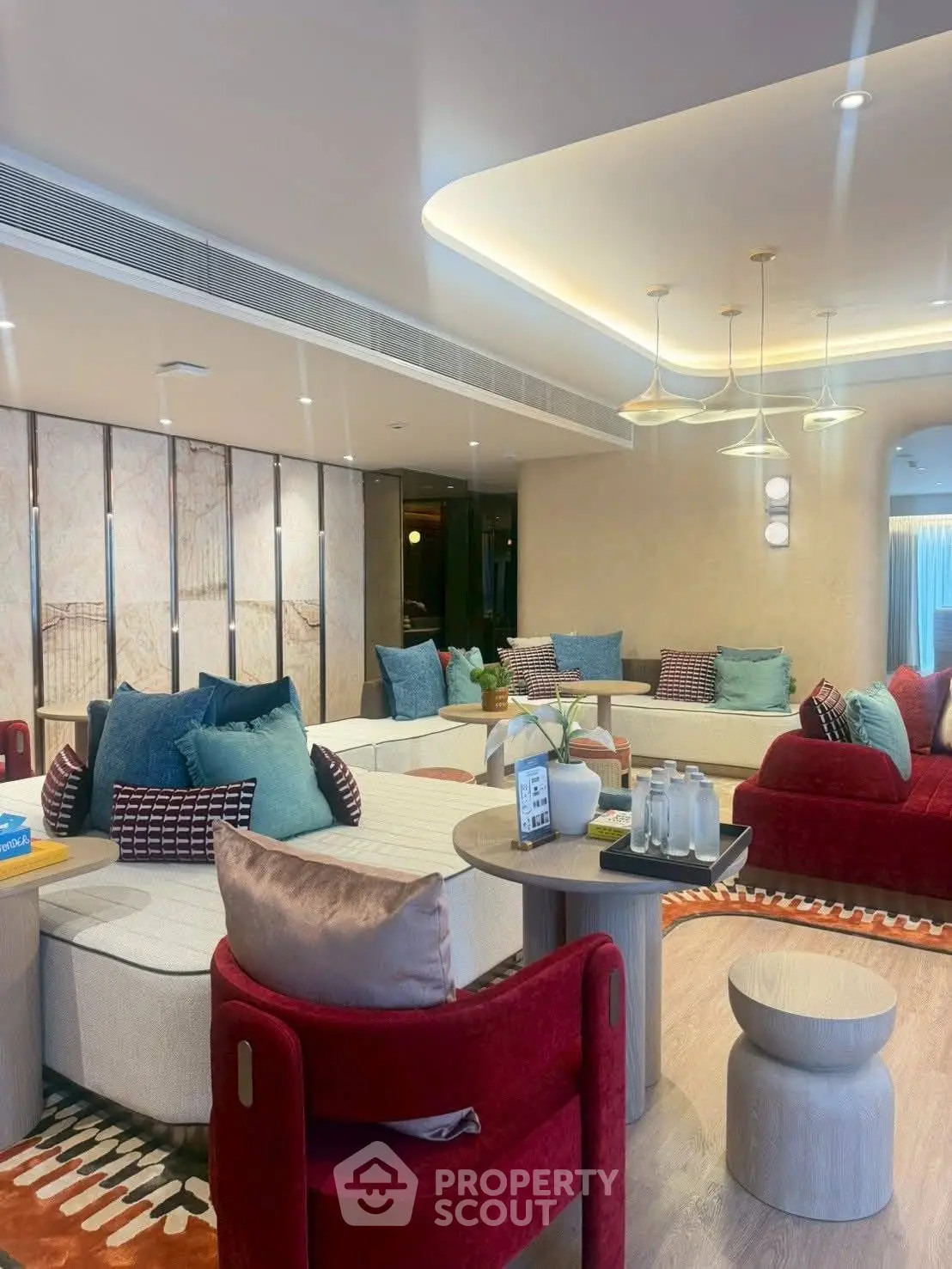 Luxurious modern living room with stylish furniture and elegant lighting