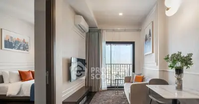 Modern living room with balcony view and stylish decor