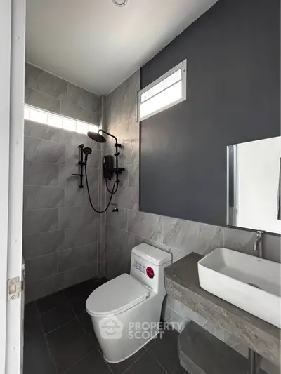 Modern bathroom with sleek fixtures and minimalist design