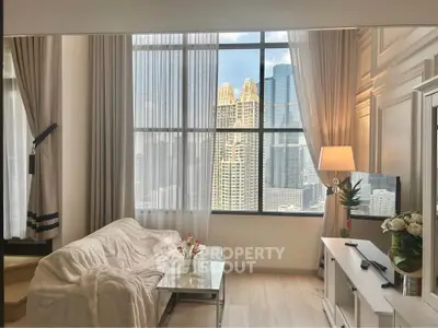 Luxurious living room with stunning city view and elegant decor