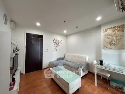 Modern living room with cozy sofa and stylish decor