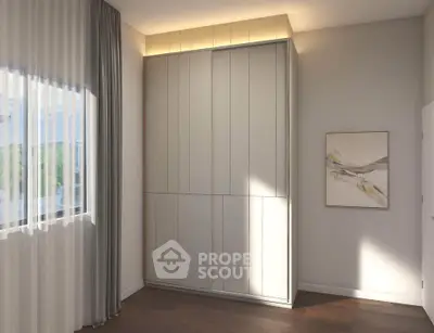Modern bedroom with sleek built-in wardrobe and elegant decor