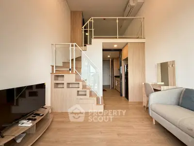 Modern duplex apartment with stylish wooden interior and open layout