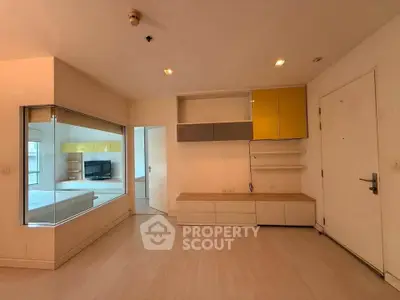 Spacious modern living room with built-in storage and open layout