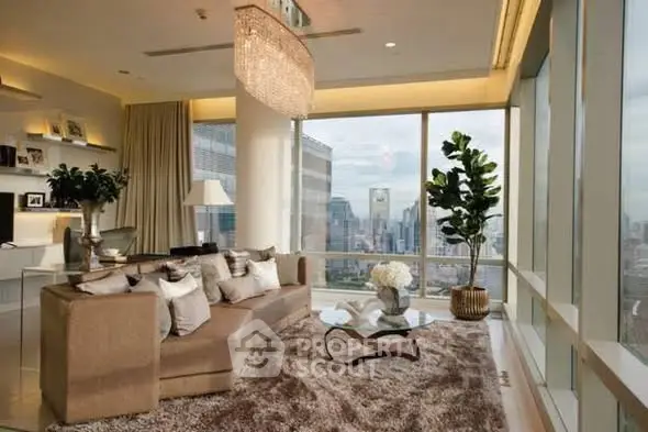 Luxurious living room with panoramic city view and elegant decor