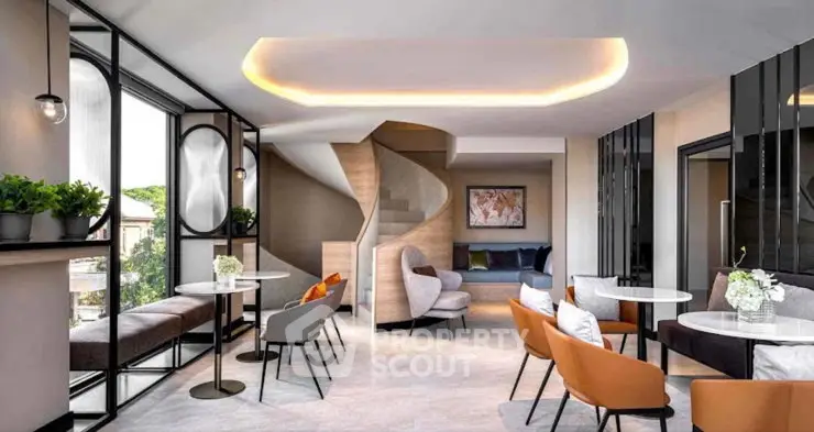 Stylish modern living room with elegant seating and unique lighting design