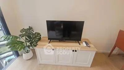Modern living room with sleek TV stand and stylish decor