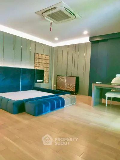 Luxurious modern bedroom with stylish decor and unique bed design