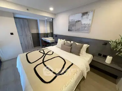 Modern bedroom with stylish decor and cozy ambiance