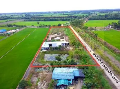 Expansive rural property with lush green fields and a charming farmhouse, ideal for agricultural ventures.