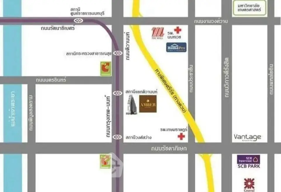 Map showing real estate locations and nearby amenities in urban area.