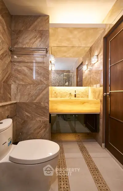 Luxurious bathroom with elegant marble tiles and modern fixtures