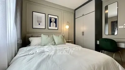 Modern bedroom with stylish decor and cozy ambiance