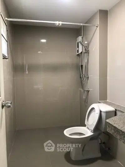 Modern bathroom with sleek design and shower area