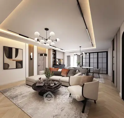 Luxurious modern living room with elegant lighting and stylish decor