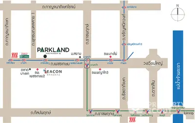 Map showing location of Parkland Phetkasem 56 with nearby landmarks and roads.