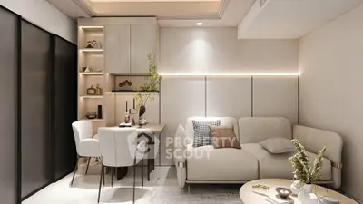 Modern living room with elegant decor and cozy seating area