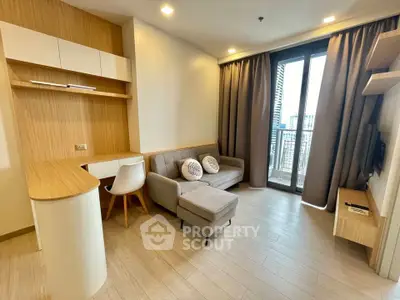 Modern living room with balcony view in stylish apartment