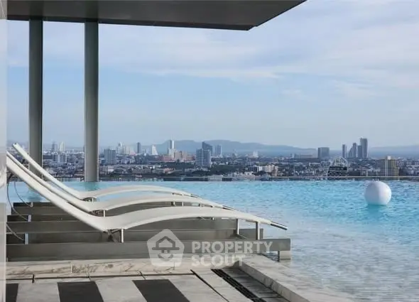 Stunning rooftop pool with panoramic city skyline view, perfect for luxury urban living.