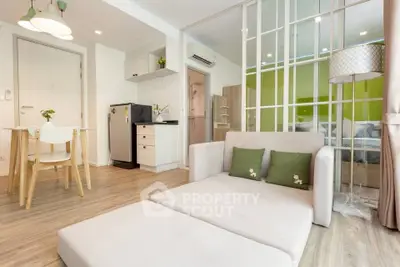 Modern open-plan living room with stylish decor and cozy ambiance