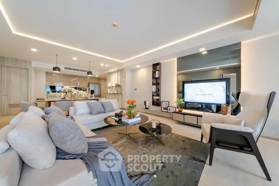 Luxurious modern living room with elegant decor and spacious layout