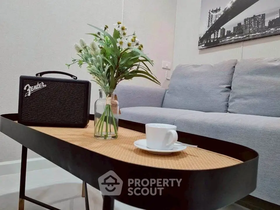 Stylish living room with modern decor and cozy sofa