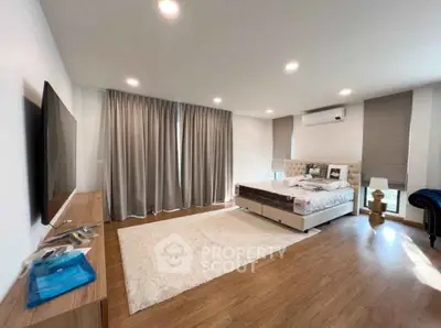 Spacious modern bedroom with elegant decor and natural light