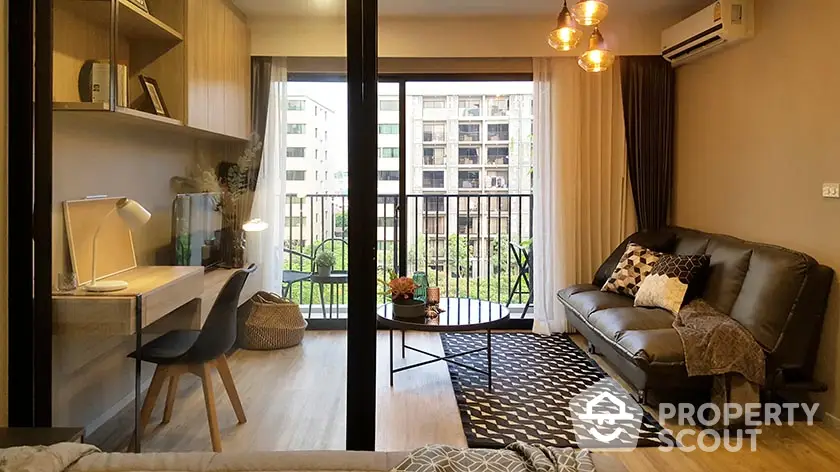 Modern living room with balcony view in stylish apartment