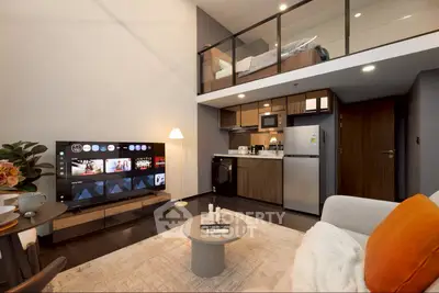 Modern loft apartment with stylish living area and mezzanine bedroom