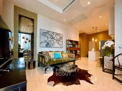 Luxurious living room with elegant decor and open layout in modern apartment