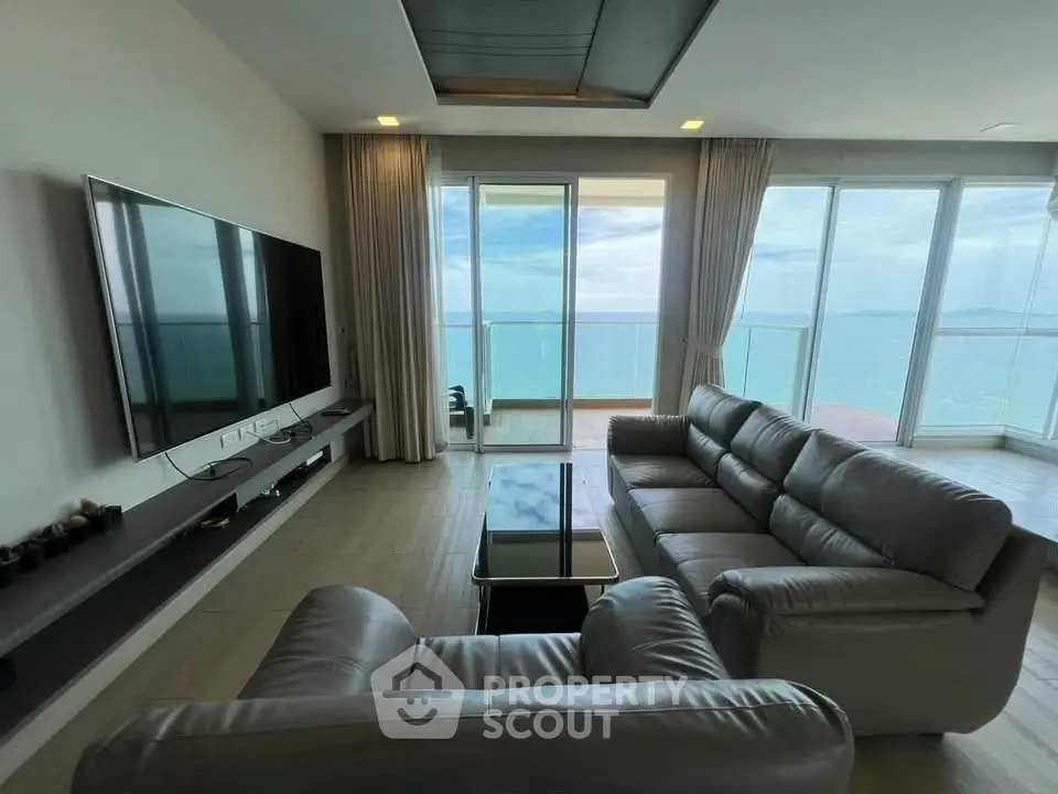 Luxurious living room with stunning ocean view and modern furnishings