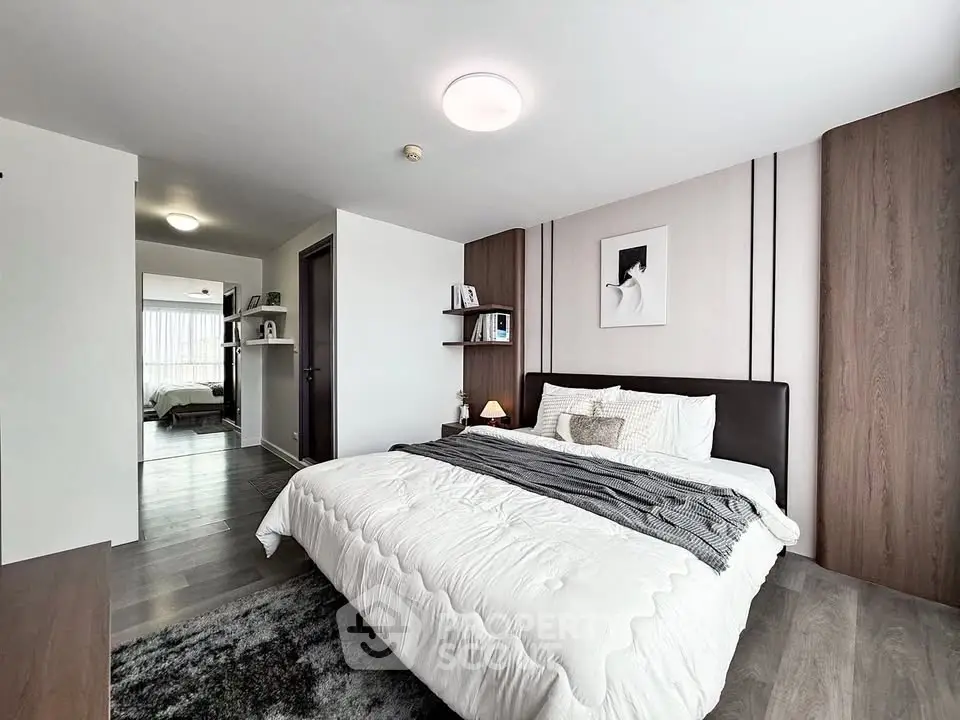 Modern bedroom with stylish decor and cozy ambiance