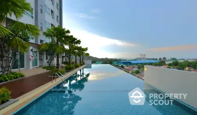 Luxurious rooftop infinity pool with stunning cityscape view at sunset