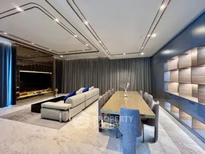 Luxurious modern living room with elegant dining area and stylish decor