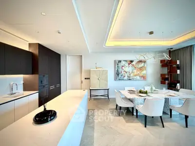 Luxurious modern kitchen and dining area with elegant decor and open layout