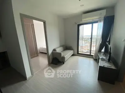 Modern living room with balcony view in a stylish apartment