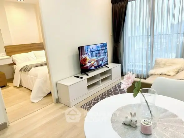 Modern apartment interior with cozy living room and stylish bedroom