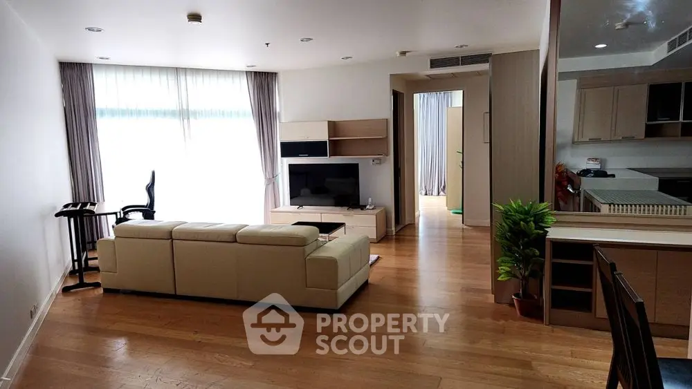 Spacious modern living room with open layout and natural light