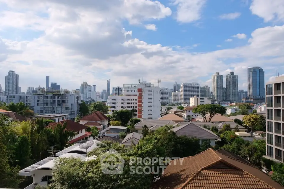 Stunning cityscape view with modern high-rise buildings and lush greenery, perfect for urban living enthusiasts.