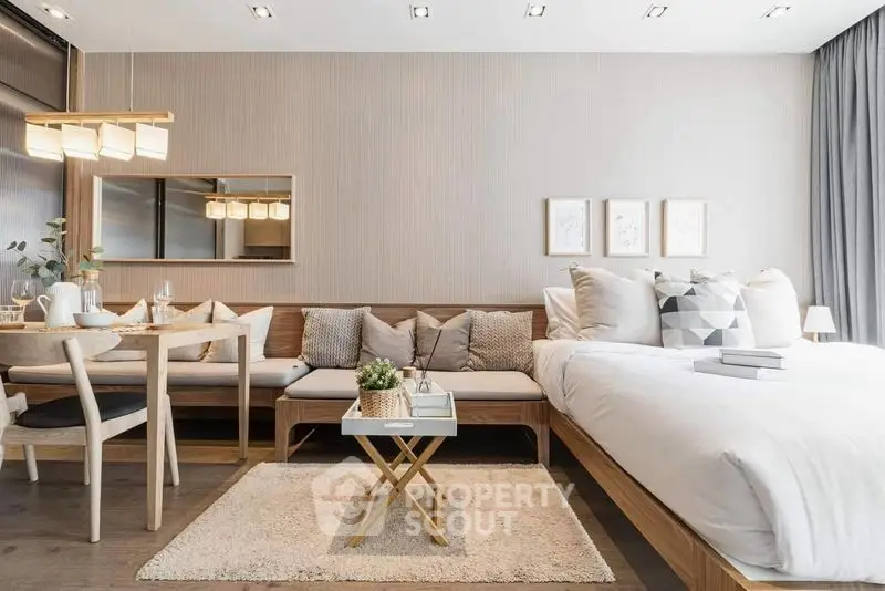 Modern studio apartment with stylish decor and cozy dining area