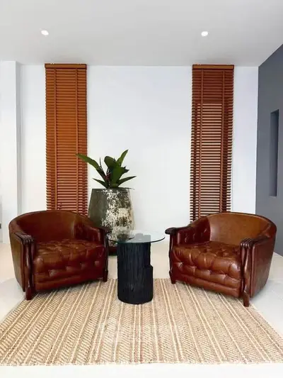 Stylish living room with leather chairs and modern decor