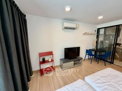Modern bedroom with air conditioning and stylish decor in a cozy apartment
