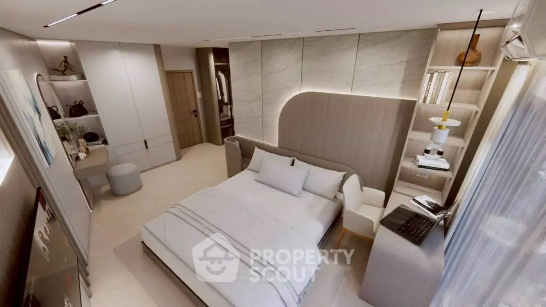 Luxurious modern bedroom with elegant decor and ample natural light