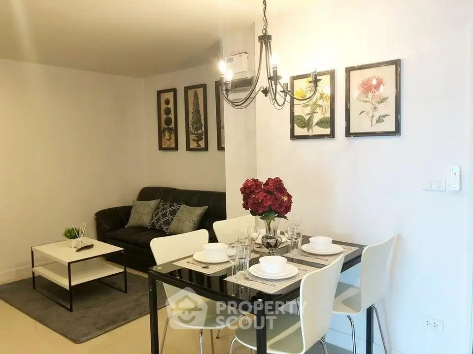 Modern living room with elegant dining area and stylish decor