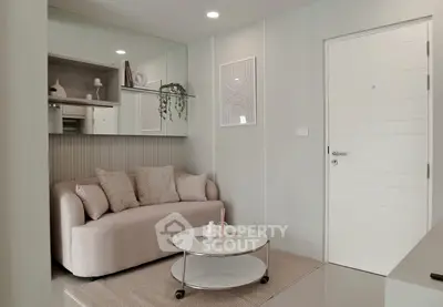 Modern living room with stylish sofa and decor in a cozy apartment